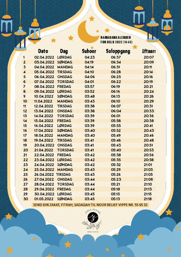 Ramadan kalender tidstabell for Oslo
