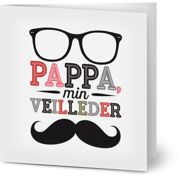 Kort til pappa med teksten "Pappa, min veileder" med humoristisk design.