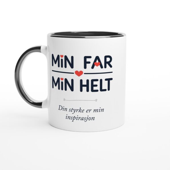 Krus til far med teksten "Min Far, Min Helt" med kjærlighetsfullt budskap.